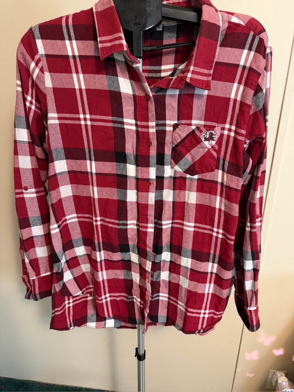 Women’s Red Plaid Button-Down Shirt